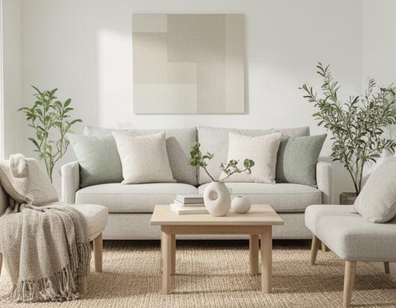Ambiente con diseño de interiores estilo nórdico, paleta neutra, texturas naturales y muebles de líneas simples en hogar de Santa Cruz